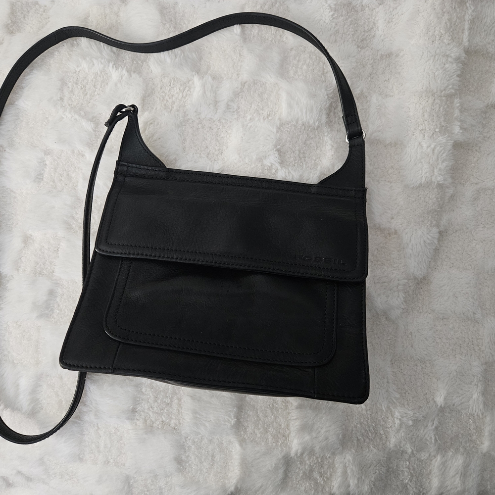 Leather Fossil Black Crossbody Bag Built-in Wallet
